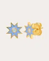 Colette Jewelry Women's Diamond & Light Blue Enamel 18k Gold Twinkle Star Stud Earrings In Blue