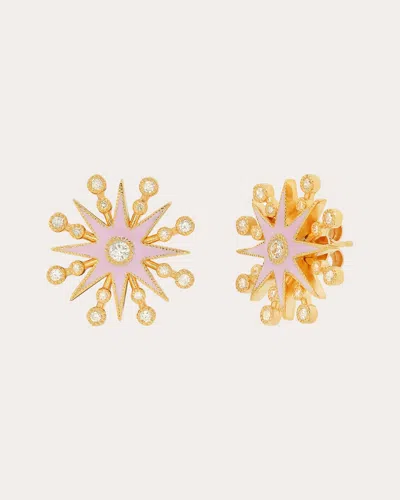 Colette Jewelry Women's Diamond & Light Pink Enamel 18k Gold Comète Stud Earrings
