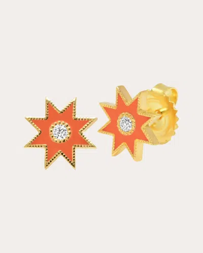 Colette Jewelry Women's Diamond & Orange Enamel 18k Gold Twinkle Star Stud Earrings