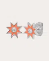 Colette Jewelry Women's Diamond & Orange Enamel 18k White Gold Twinkle Star Stud Earrings 18k Gold In Orange