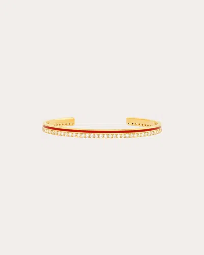 Colette Jewelry Women's Diamond & Red Enamel 18k Gold Cuff Bracelet
