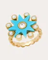 Colette Jewelry Women's Large Comète 18k Gold Turquoise And Diamond Ring