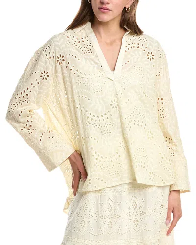 Colette Rose Eyelet Lace V-neck Top In Neutral