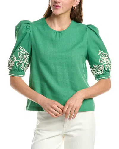 Colette Rose Puff Sleeve Top In Green