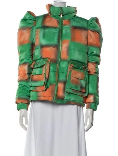 Pre-owned Colin Locascio Colorblock Pattern Down Jacket W/ Tags In Green