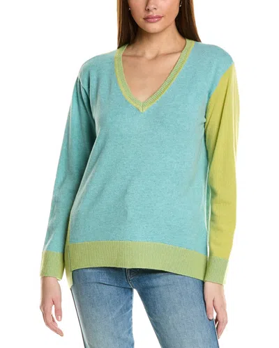 Collaboration V-neck Asymmetrical Colorblocked Cashmere Sweater In Green