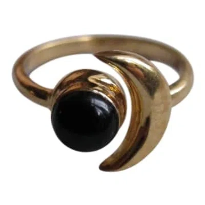 Collardmanson Black Onyx Gold 925 Silver Moon Ring