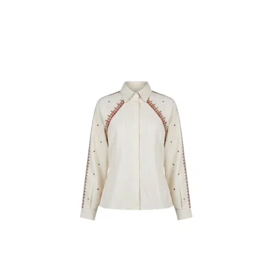 Collected Xx Women's White Neelum Embroidered Panel Shirt