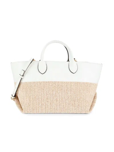 Collection 18 Women's East West Straw Texture Colorblock Tote In White