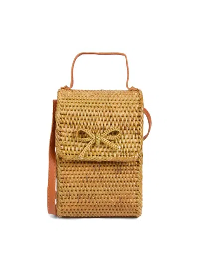 Collection 18 Women's Weave Rattan Phone Crossbody Bag In Brown