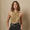 Collection Annike Embellished Sleeveless Blouse In Gold