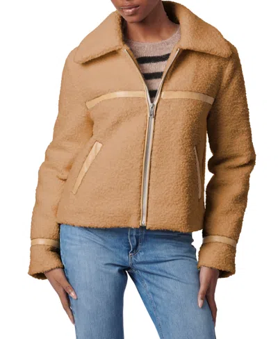 Collection B Junior's Collared Curly Fleece Coat, Created For Macy's In Camel
