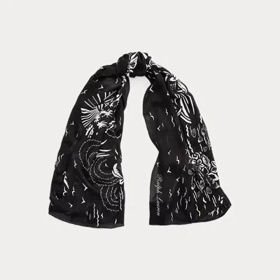 Collection Beach-print Silk Gauze Scarf In Black
