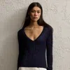 Collection Cable-knit Silk V-neck Jumper In Blue