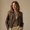 Collection Dwight Burnished Calfskin Moto Jacket In Brown