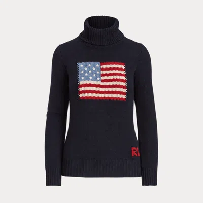 Collection Flag Cashmere Roll Neck Jumper In Blue