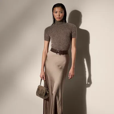 Collection Masina Stretch Satin Skirt In Brown