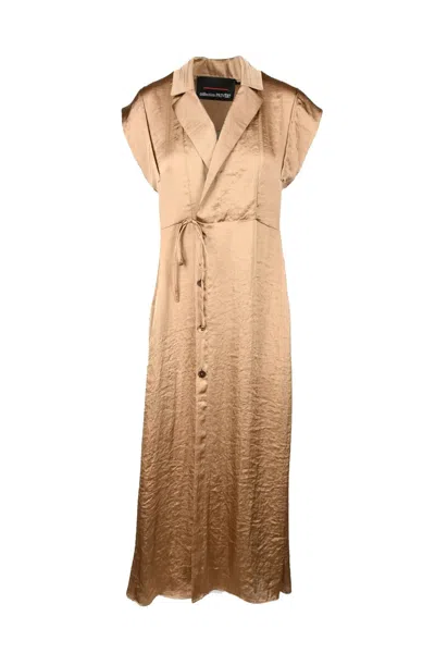 Collection Privèe Bronze Midi Dress With Notched Collar In Brown