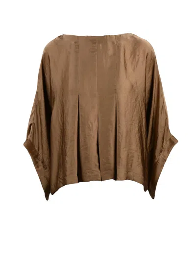 Collection Privèe Bronze Satin Viscose Kimono Blouse In Brown