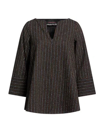 Collection Privèe Collection Privēe? Woman Top Black Size 10 Polyester, Rayon, Elastic Fibres In Animal Print