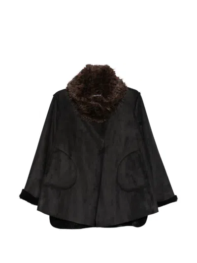 Collection Privèe Faux-fur Collar Coat In Black