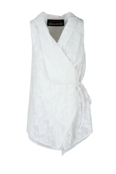 Collection Privèe Floral Jacquard Detail Sleeveless White Vest