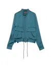 Collection Privèe Satik Drawstring Satin Jacket In Blue