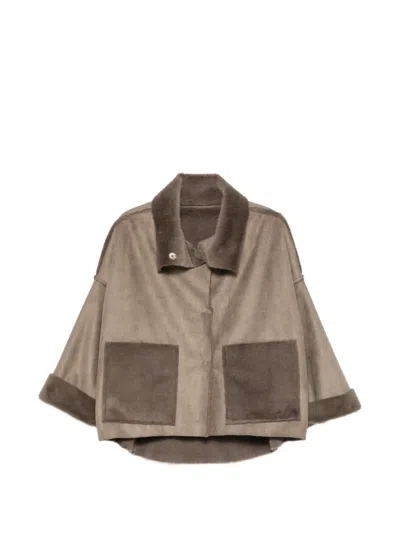Collection Privèe Shearling-trim Panelled Coat In Animal Print