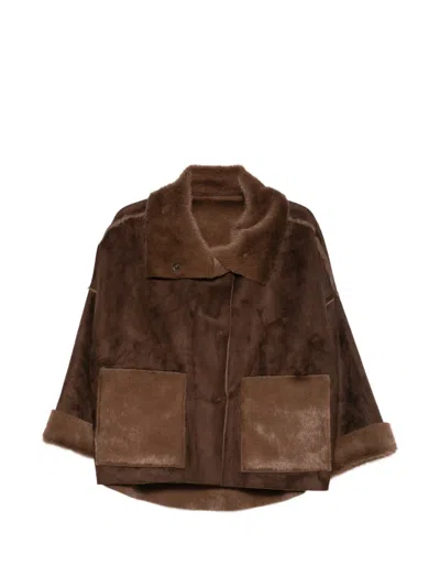 Collection Privèe Shearling-trim Panelled Coat In Brown