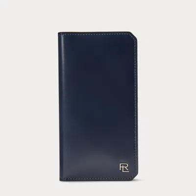 Collection Rl Box Calfskin Vertical Wallet In Blue