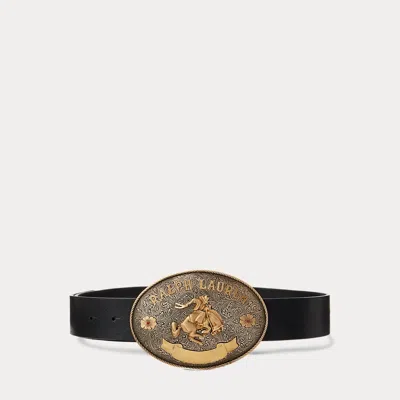Collection Rodeo-buckle Vachetta Leather Wide Belt In Black