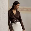 Collection Shea Stretch Silk Charmeuse Wrap Blouse In Brown