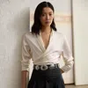 Collection Shea Stretch Silk Charmeuse Wrap Blouse In White