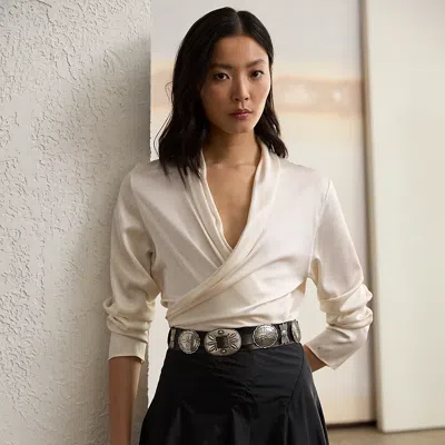 Collection Shea Stretch Silk Charmeuse Wrap Blouse In White