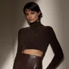 Collection Silk-blend Cropped Turtleneck Sweater In Brown