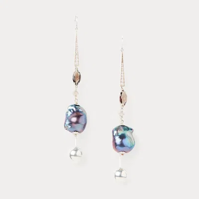 Collection Sterling Silver Pearl Threader Earrings In Blue