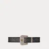 Collection Tooled-buckle Calf-suede & Calfskin Belt In Black