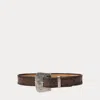 Collection Tooled-buckle Calf-suede & Calfskin Belt In Brown