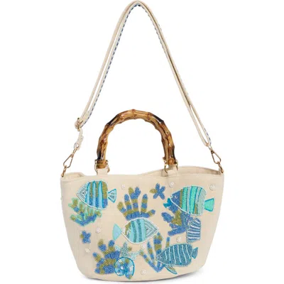 Collection Xiix Beaded Canvas Tote Bag In Blue