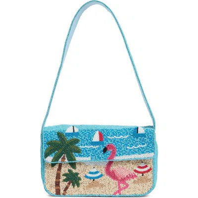 Collection Xiix Beaded Flamingo Beach Scene Shoulder Bag In Blue Multi