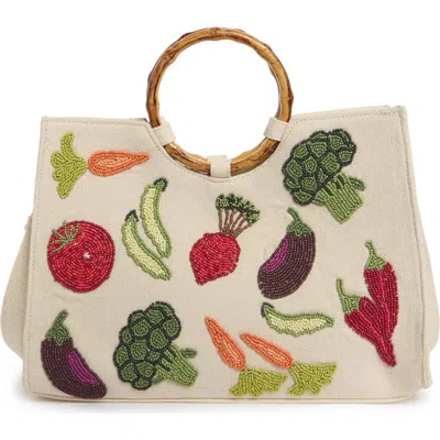 Collection Xiix Beaded Veggie Bamboo Handle Tote Bag In Brown