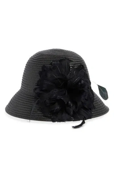 Collection Xiix Braid Feather Bow Cloche In Black