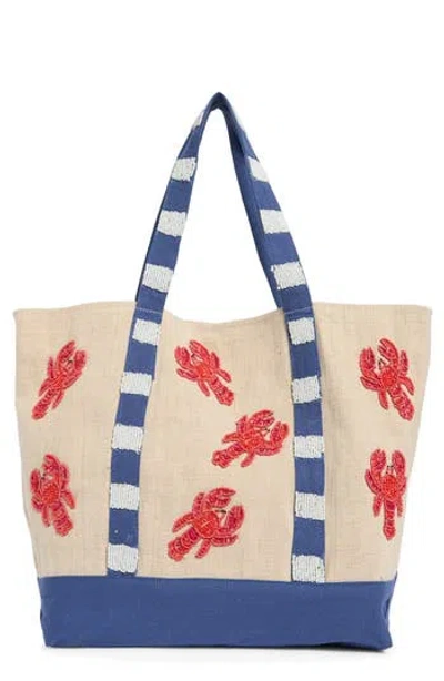 Collection Xiix Lobster Beaded Canvas Tote In Blue