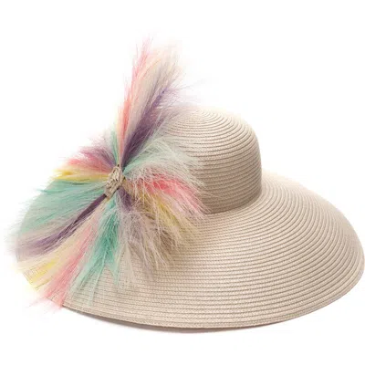 Collection Xiix Multicolored Feather Wide Brim Hat In Neutral