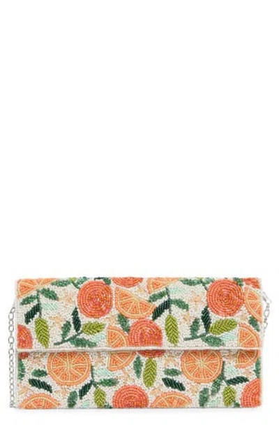 Collection Xiix Orange Beaded Flap Envelope Clutch In Multi