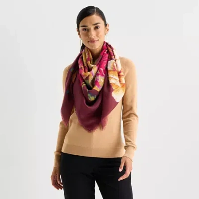 Collection Xiix Painterly Blooms Gauze Floral Square Scarf In Red