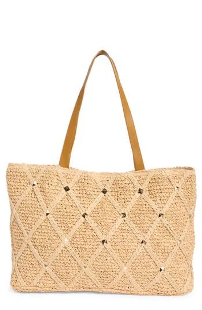Collection Xiix Pyramid Stud Straw Tote In Neutral