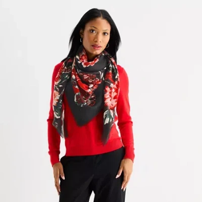 Collection Xiix Scroll Copenhagen Floral Square Scarf In Black