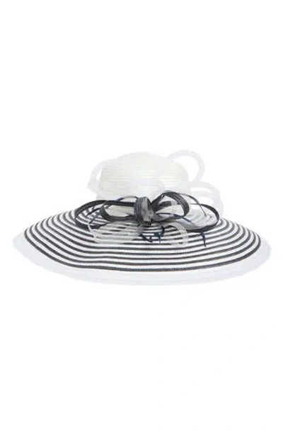Collection Xiix Stripe Sheer Ribbon Detail Wide Brim Hat In White