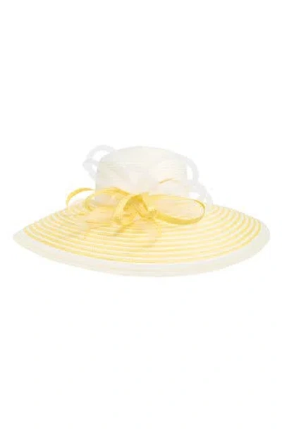 Collection Xiix Stripe Sheer Ribbon Detail Wide Brim Hat In Pale Yellow
